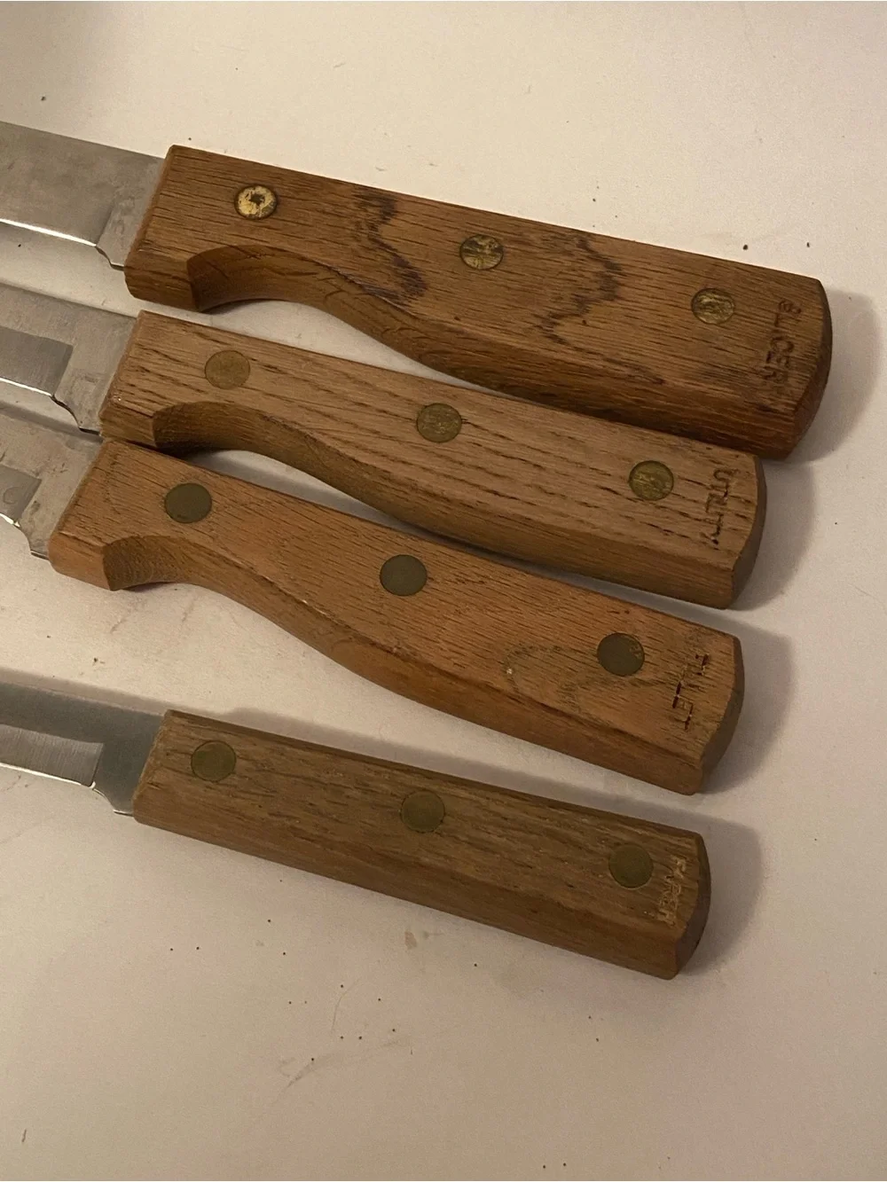 Old Homestead Knife Set 4 PCs. Lifetime Cutlery Japan Wood Handles w/Block MCM